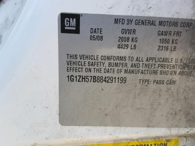 1G1ZH57B884291199 - 2008 CHEVROLET MALIBU 1LT თეთრი ფოტო 10