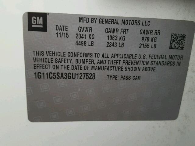 1G11C5SA3GU127528 - 2016 CHEVROLET MALIBU LIM 白色 照片 10