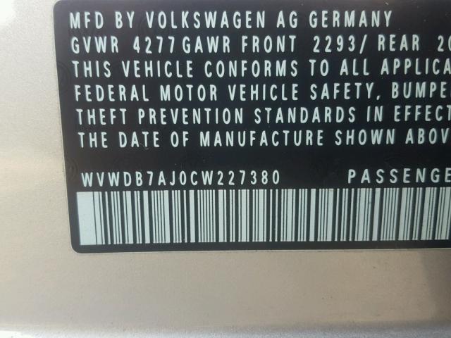 WVWDB7AJ0CW227380 - 2012 VOLKSWAGEN GOLF SILVER photo 10