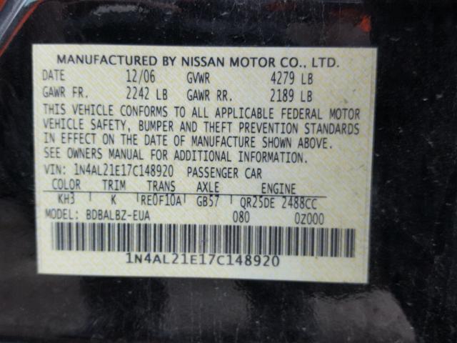 1N4AL21E17C148920 - 2007 NISSAN ALTIMA 2.5 BLACK photo 10