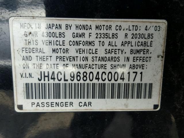 JH4CL96804C004171 - 2004 ACURA TSX BLACK photo 10