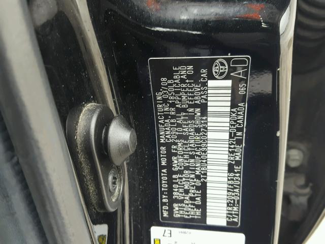 2T1BU40E99C027314 - 2009 TOYOTA COROLLA BA BLACK photo 10