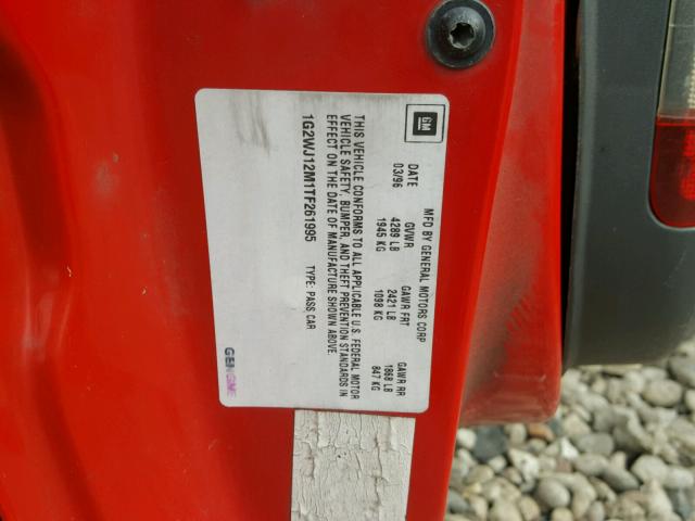 1G2WJ12M1TF261995 - 1996 PONTIAC GRAND PRIX Червоний фото 10