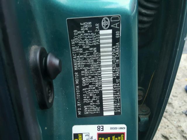 2T1BU4EE8AC270707 - 2010 TOYOTA COROLLA BA GREEN photo 10