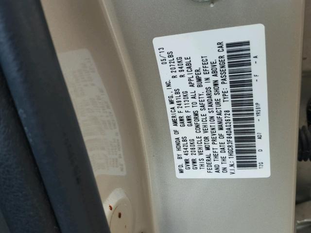 1HGCR3F84DA036728 - 2013 HONDA ACCORD GOLD photo 10