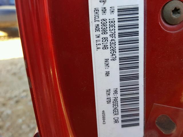 1B3ES56C95D240714 - 2005 DODGE NEON RED photo 10