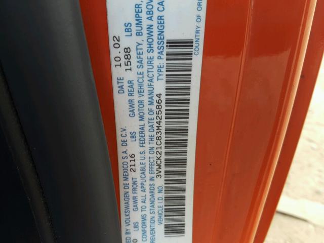 3VWCK21C83M425864 - 2003 VOLKSWAGEN NEW BEETLE 橙色 照片 10