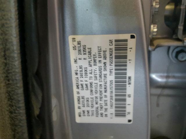 1HGCP26819A157305 - 2009 HONDA ACCORD EXL SILVER photo 10