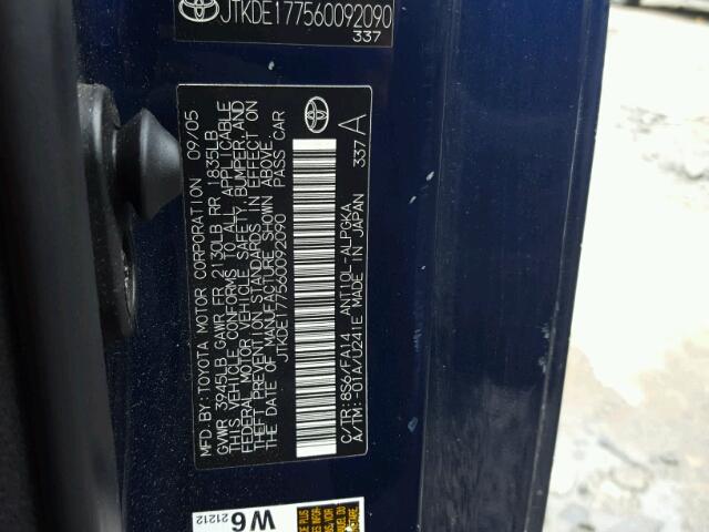 JTKDE177560092090 - 2006 TOYOTA SCION TC 蓝色 照片 10