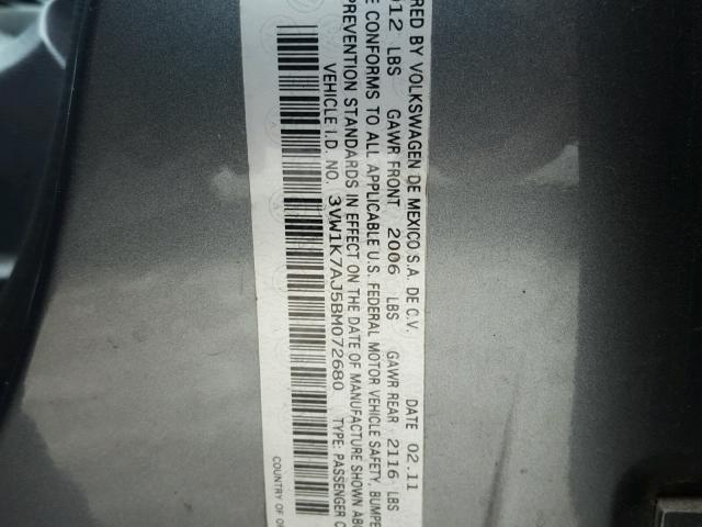 3VW1K7AJ5BM072680 - 2011 VOLKSWAGEN JETTA BASE 灰色 照片 10