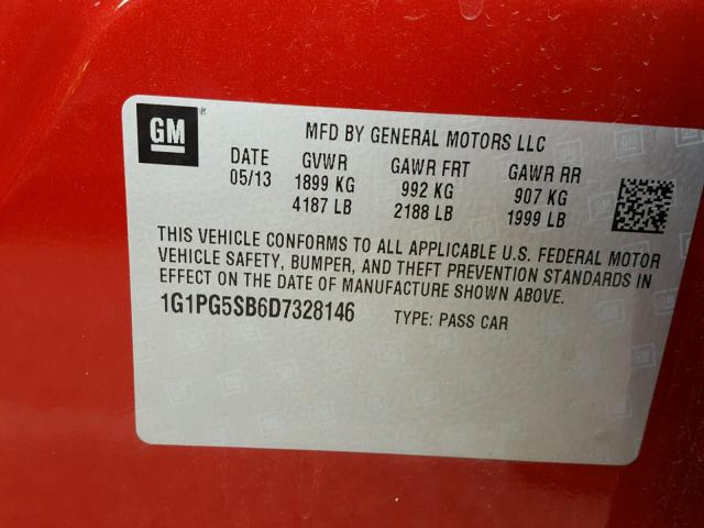 1G1PG5SB6D7328146 - 2013 CHEVROLET CRUZE LTZ RED photo 10