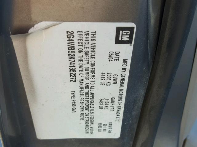 2G4WB52K741352272 - 2004 BUICK REGAL LS BEIGE photo 10