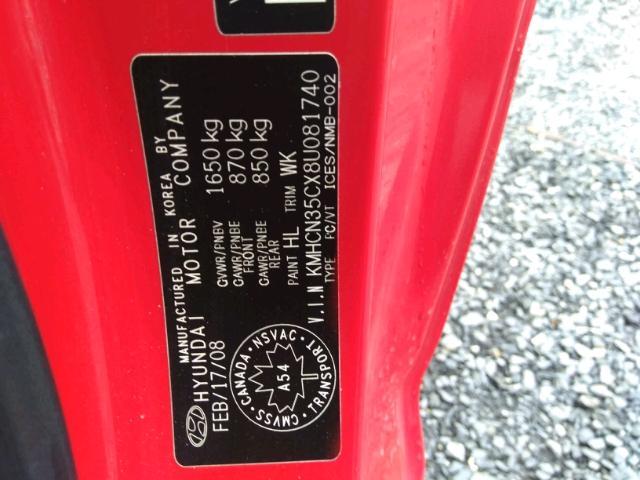 KMHCN35CX8U081740 - 2008 HYUNDAI ACCENT BAS RED photo 9