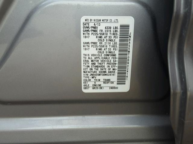 JN8AS5MT0DW024161 - 2013 NISSAN ROGUE S SILVER photo 10