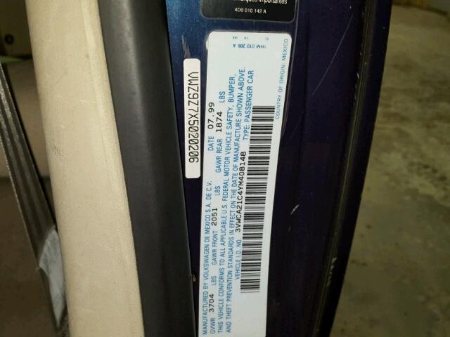 3VWCA21C4YM408148 - 2000 VOLKSWAGEN NEW BEETLE 蓝色 照片 10