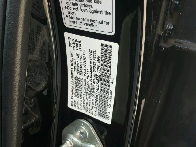 5J6RE4H77AL074656 - 2010 HONDA CR-V EXL BLACK photo 10