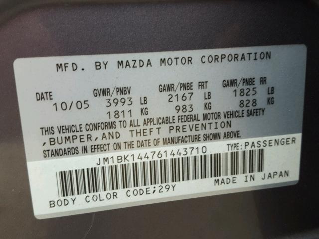 JM1BK144761443710 - 2006 MAZDA 3 HATCHBAC GRAY photo 10