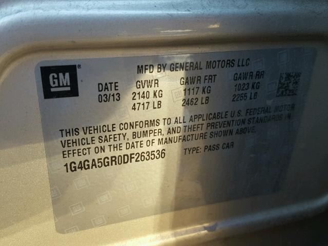 1G4GA5GR0DF263536 - 2013 BUICK LACROSSE GOLD photo 10