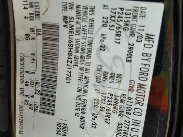 5LMEU68H84ZJ17701 - 2004 LINCOLN AVIATOR 黑色 照片 10