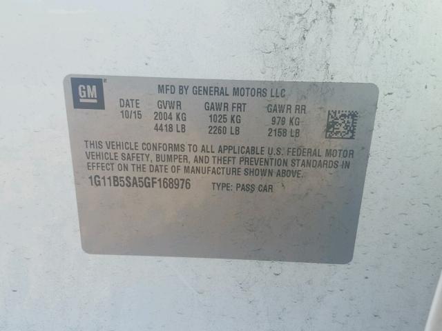 1G11B5SA5GF168976 - 2016 CHEVROLET MALIBU LIM 白色 照片 10