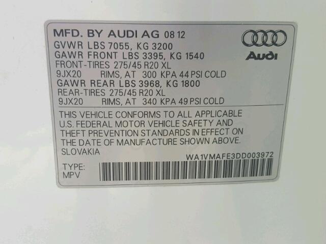 WA1VMAFE3DD003972 - 2013 AUDI Q7 PRESTIG WHITE photo 10