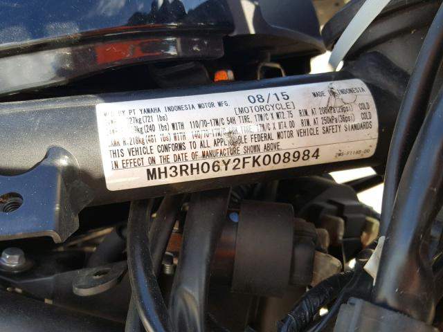 MH3RH06Y2FK008984 - 2015 YAMAHA YZFR3 BLACK photo 10