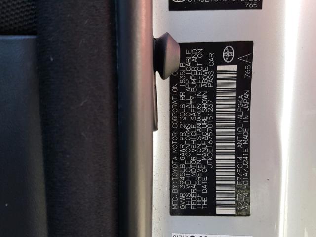 JTKDE167570151237 - 2007 TOYOTA SCION TC 银色 照片 10