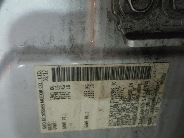 1N4AL2AP7CN541854 - 2012 NISSAN ALTIMA BAS SILVER photo 10