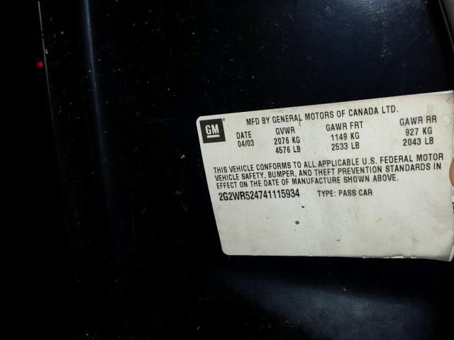 2G2WR524741115934 - 2004 PONTIAC GRAND PRIX BLACK photo 10