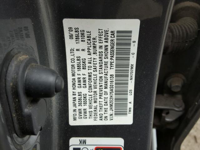 JHMZE2H75AS016138 - 2010 HONDA INSIGHT EX GRAY photo 10