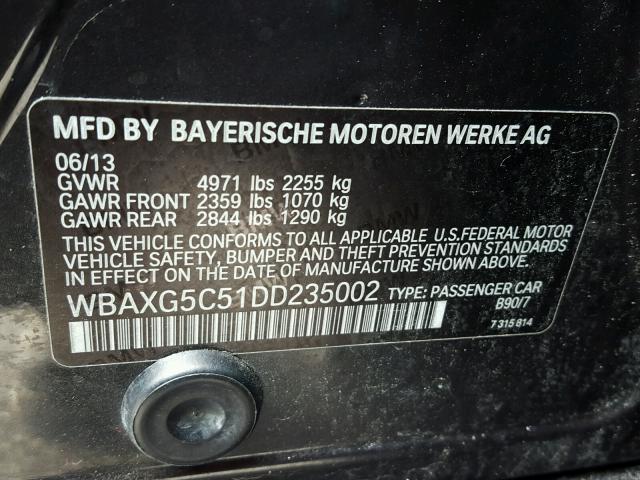WBAXG5C51DD235002 - 2013 BMW 528 BLACK photo 10