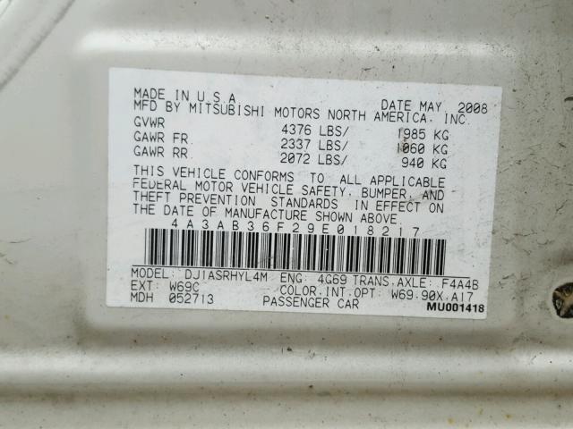 4A3AB36F29E018217 - 2009 MITSUBISHI GALANT ES WHITE photo 10