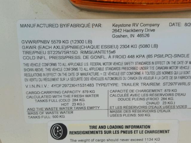 4YDF2972XH1531483 - 2017 KEYSTONE TRAILER BROWN photo 10