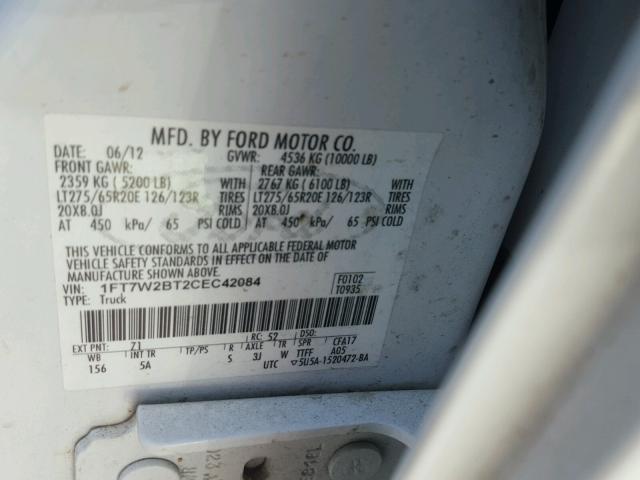 1FT7W2BT2CEC42084 - 2012 FORD F250 SUPER WHITE photo 10