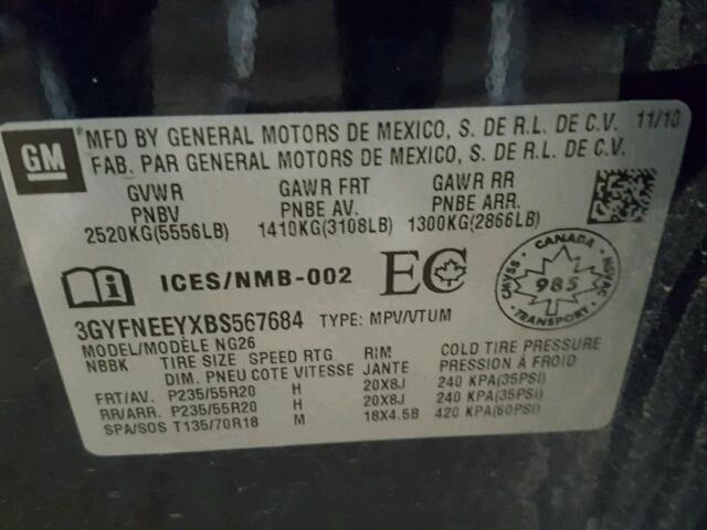 3GYFNEEYXBS567684 - 2011 CADILLAC SRX PERFOR 蓝色 照片 10