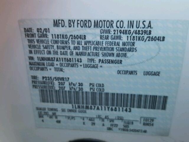 1LNHM87A11Y681143 - 2001 LINCOLN LS WHITE photo 10