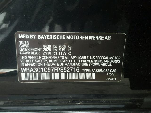 WBA3C1C57FP852716 - 2015 BMW 328 I SULE BLACK photo 10