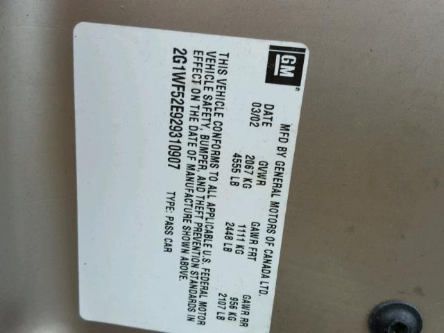 2G1WF52E929310907 - 2002 CHEVROLET IMPALA 棕色 照片 10