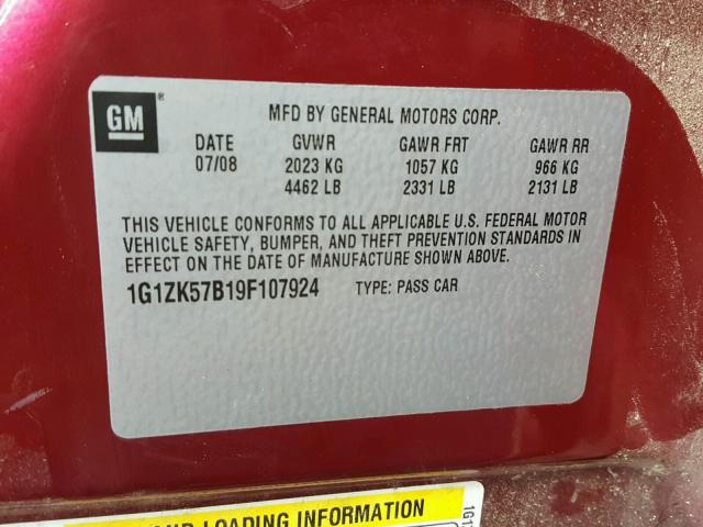 1G1ZK57B19F107924 - 2009 CHEVROLET MALIBU LTZ 栗色 照片 10