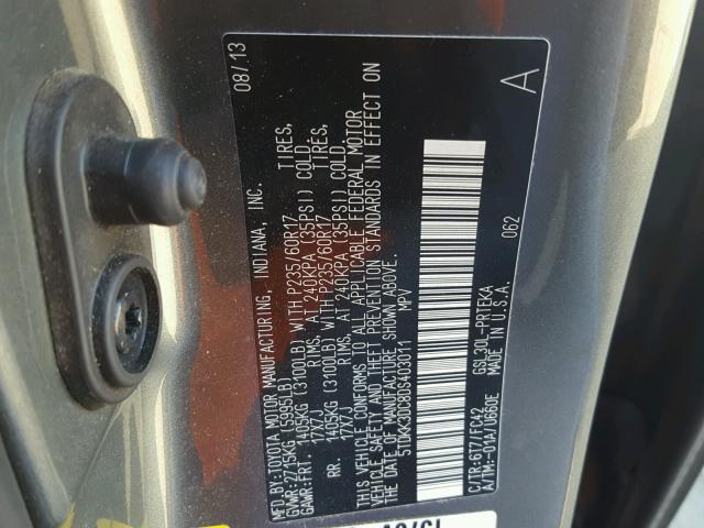 5TDKK3DC8DS403011 - 2013 TOYOTA SIENNA LE CHARCOAL photo 10