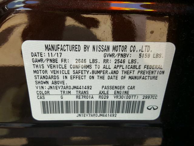 JN1EV7AR0JM441492 - 2018 INFINITI Q50 LUXE BROWN photo 10