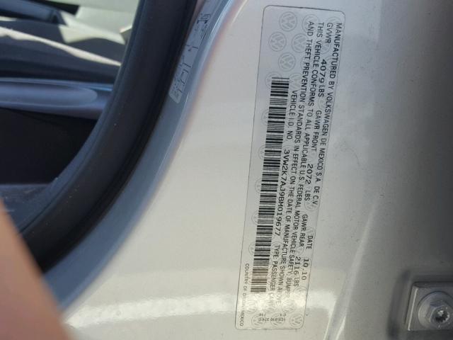 3VW2K7AJ9BM019677 - 2011 VOLKSWAGEN JETTA BASE 银色 照片 10