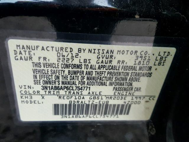 3N1AB6AP6CL754771 - 2012 NISSAN SENTRA 2.0 BLACK photo 10