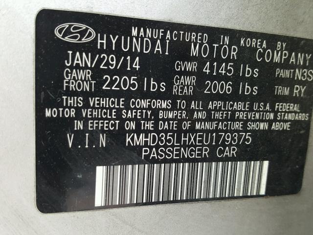 KMHD35LHXEU179375 - 2014 HYUNDAI ELANTRA GT SILVER photo 10