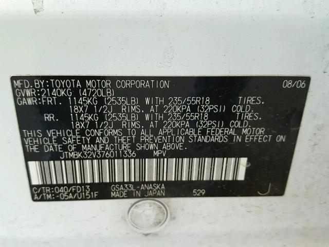 JTMBK32V376011336 - 2007 TOYOTA RAV4 SPORT WHITE photo 10