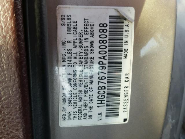 1HGCB7679PA008088 - 1993 HONDA ACCORD EX BROWN photo 10