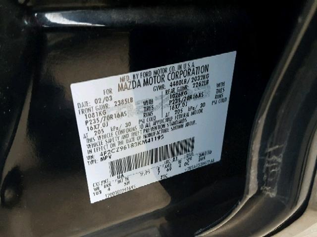 4F2CZ96183KM41195 - 2003 MAZDA TRIBUTE ES 黑色 照片 10