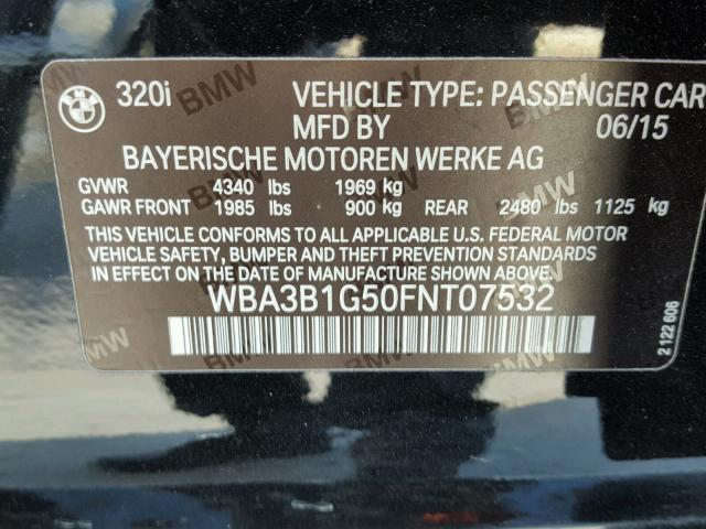 WBA3B1G50FNT07532 - 2015 BMW 320 I BLACK photo 10