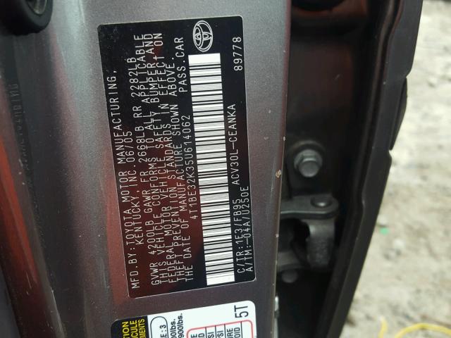 4T1BE32K35U614062 - 2005 TOYOTA CAMRY LE ნაცრისფერი ფოტო 10