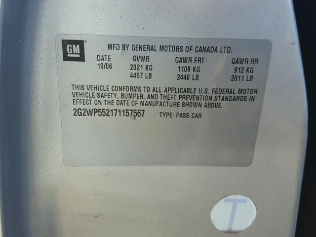 2G2WP552171157567 - 2007 PONTIAC GRAND PRIX 银色 照片 10